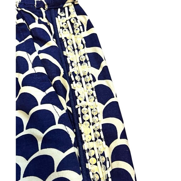 ANTHROPOLOGIE Beaded Jogger Pants Blue Motif Scallop Pattern Beaded Boho MED - Picture 3 of 6